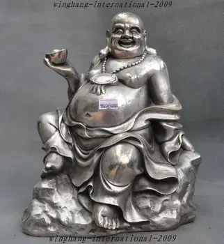 

christmas Chinese Buddhism Silver yuanbao Ingots Wealth Happy Maitreya Buddha Statue halloween