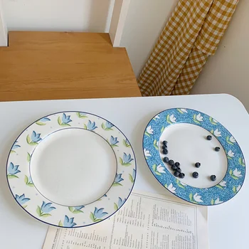 

4pcs Practical Tulip Pattern Steak Dish Round Dish for Restaurant