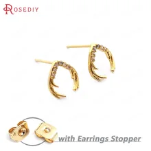 33725) 6 шт. рога 9,5*8,5 мм 24K золото цвет латунь, цирконий рога серьги-гвоздики высокого качества ювелирных изделий Аксессуары