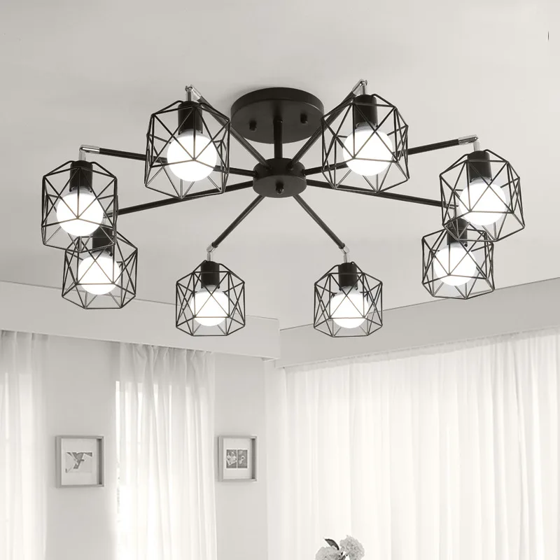 

American-Style Village Iron Art Ceiling European Style Simple Restaurant Cage Chandelier Creative Living Room Chandelier Lamps