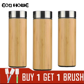 

360ml Creative Bamboo Thermos Bottle Stainless Steel Vacuum Flasks Thermoses Purple Sand Ceramic Thermos Coffee Mug Travel Tea
