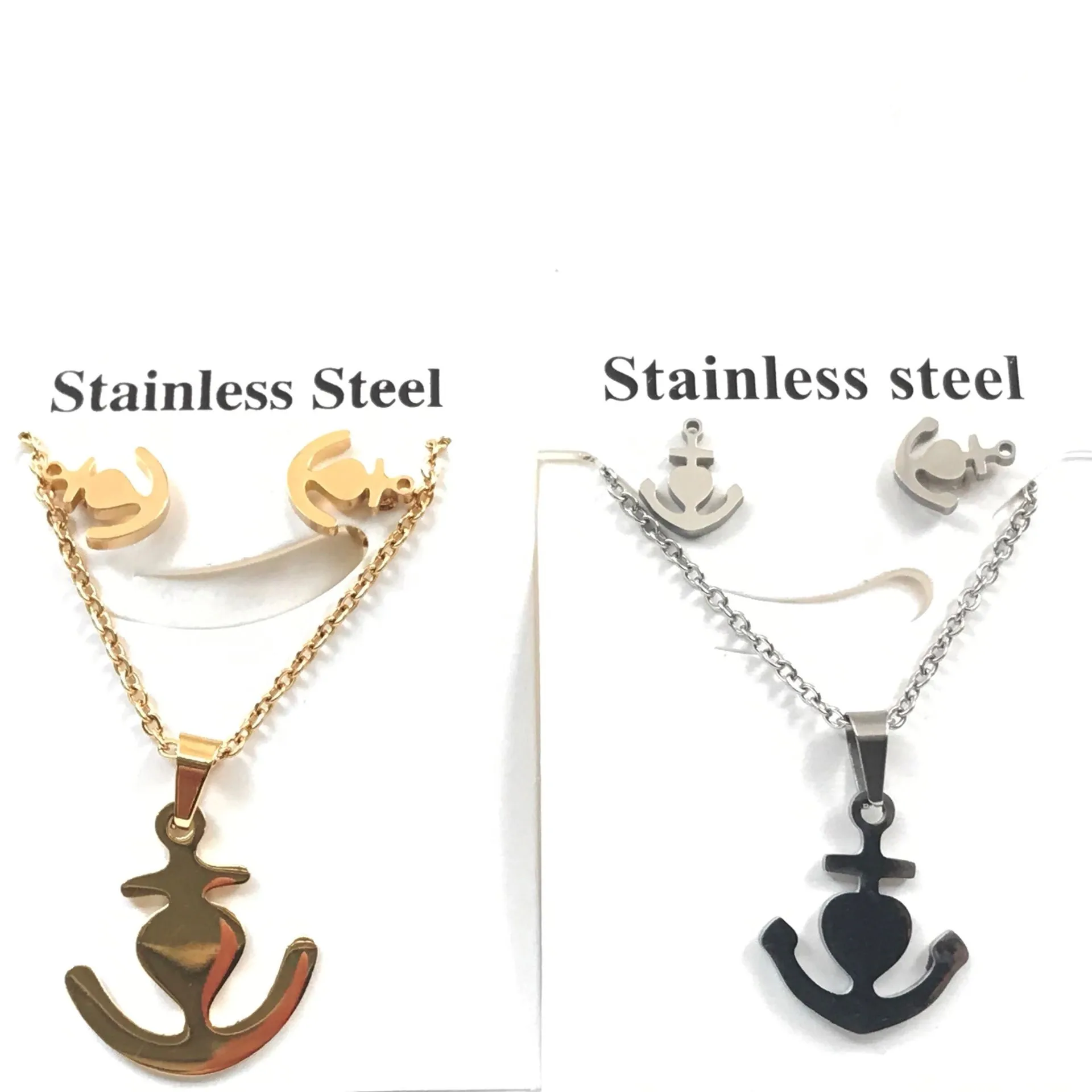 gold color Stainless Steel Jewelry Sets For Women Moon Star Pendant Necklacae Stud Earrings Fashion Jewelry set Collares Mujer - Окраска металла: anchor