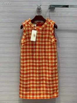 

High Quality Runway Designer Dresses Women New 2020 Spring Elegant Sleeveless Mini Wool Color Patchwork Hot Sale Top Dress
