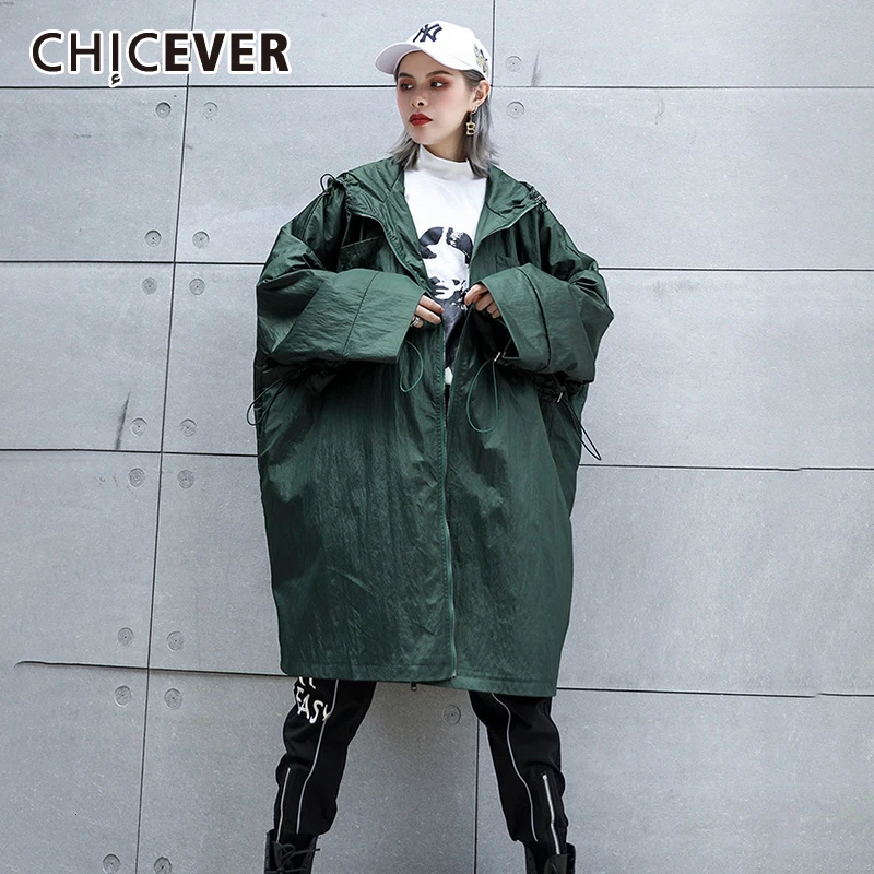 CHICEVER Высокая уличная Женская куртка на шнурке с капюшоном с длинным рукавом и карманом, Свободные повседневные пальто Женская Осенняя мода
