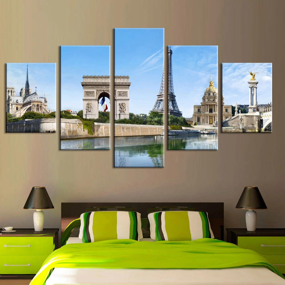 Модульные картины HD-принты городское здание холст живопись пейзаж 5 шт.