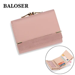 Women Small PU Leather Trifold Solid Color Coin Wallet Credit Card ID Holder High Capacity Purse Novelty