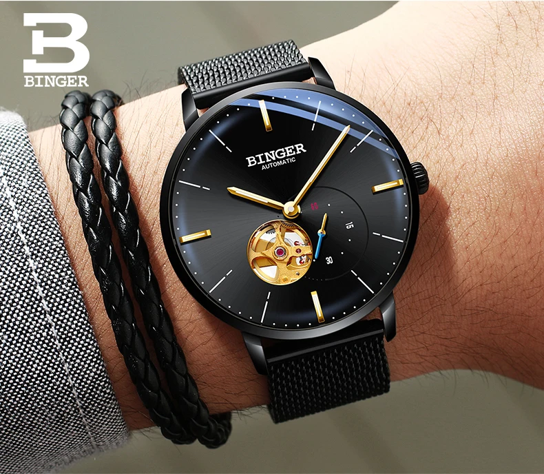Швейцарские роскошные брендовые BINGER мужские часы Miyota с автоматическим перемещением Мужские механические часы Tourbillon сапфиром светящиеся B5085B