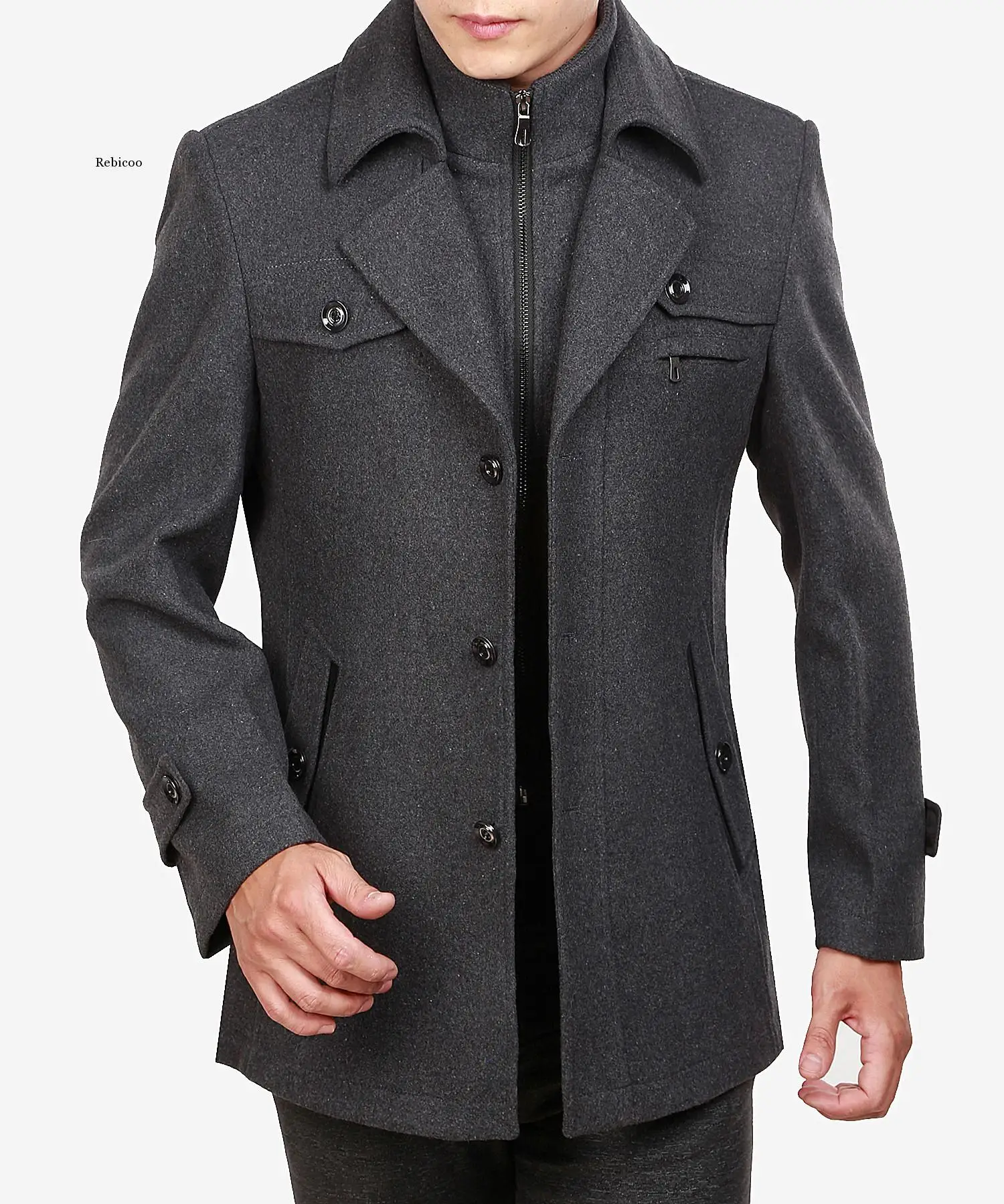 New Winter Wool Coat Slim Fit Jackets Fashion Outerwear Warm Man Casual Jacket Overcoat Pea Coat  M-Xxxxl