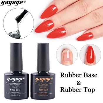 

Yayoge 10ml Rubber Base Coat and Top Coat UV Resin Gel Non Cleaning Glossy Nail Primer Dehydrator base for Nails For Nail Art