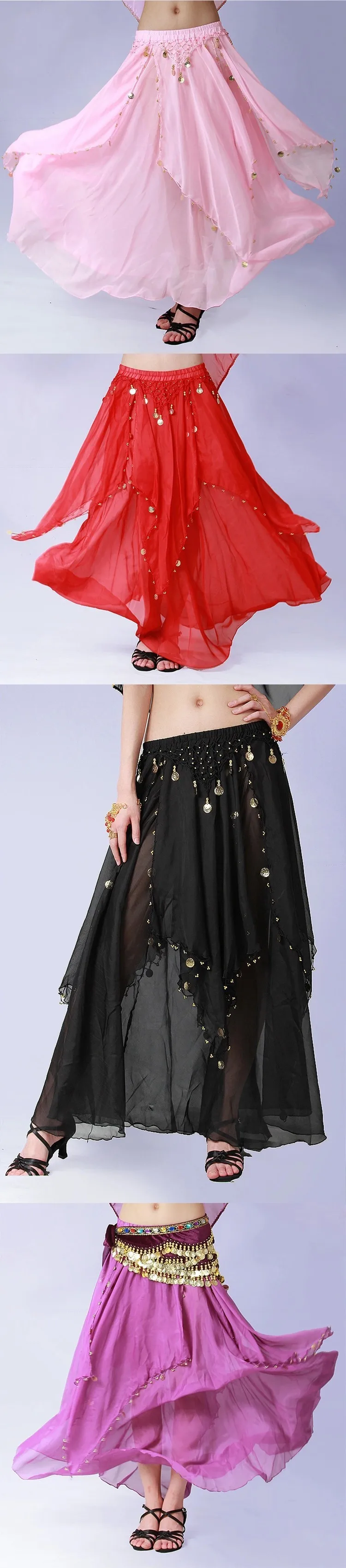 8 цветов однотонные танцевальная одежда Для женщин Болливуд Одежда для танцев шифоновая юбка в индийском стиле с эластичной резинкой на