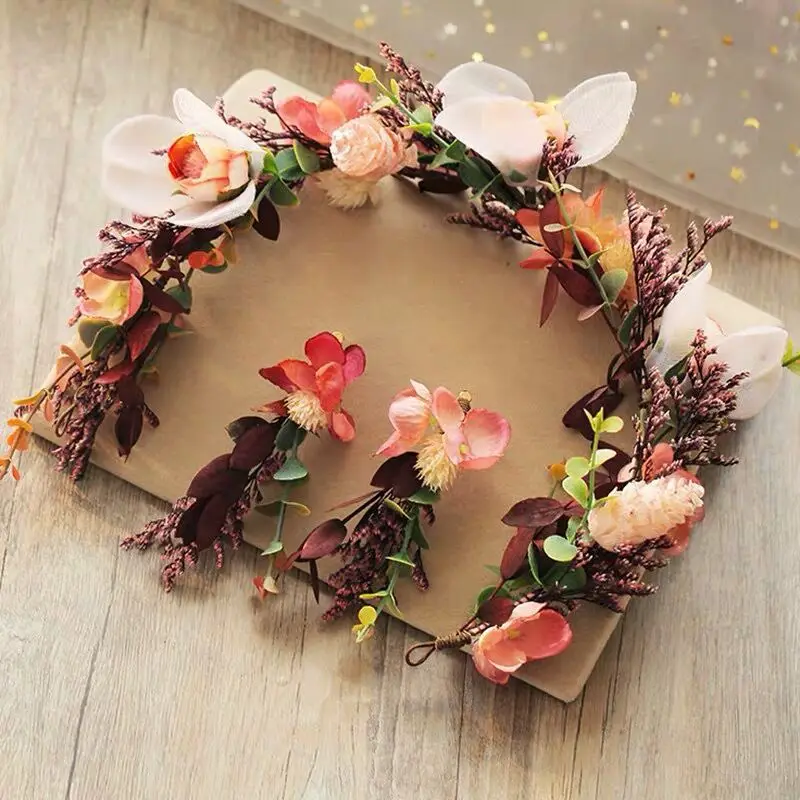 

Bride Headdress garlands Hair Hoop Flower Shaping Hand-made Bead Dry Flower Wedding hair Accessories
