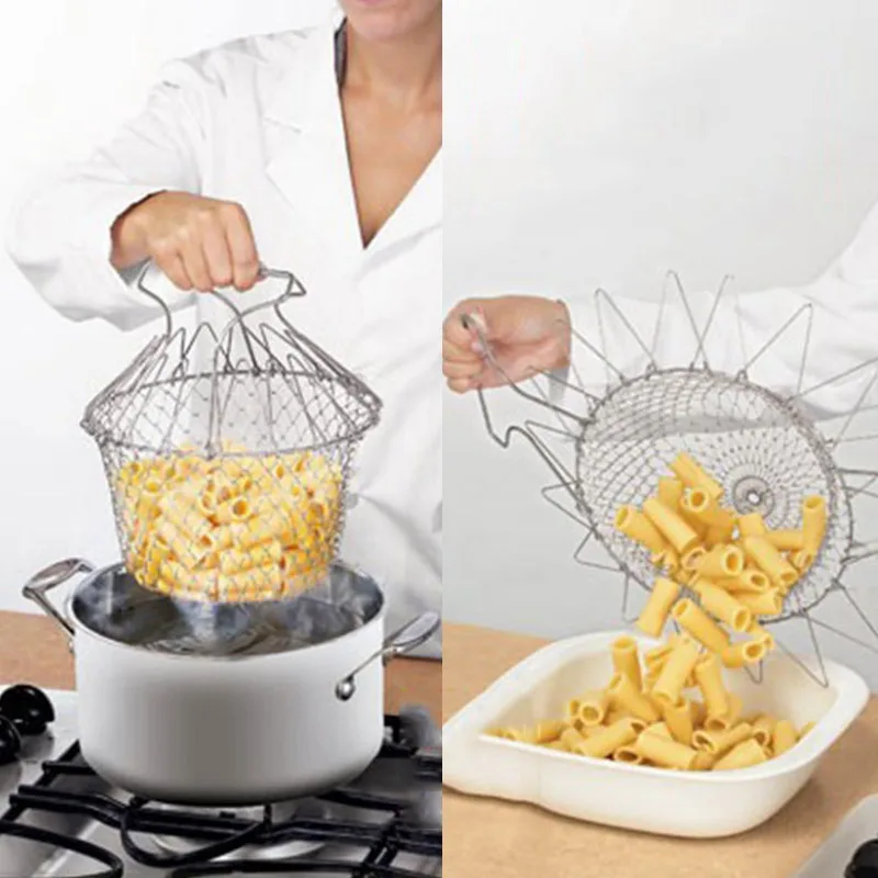 1Pcs Stainless Steel Folding Frying Basket Foldable Filter Steam Washing Filter Kitchen Accessories Cooking Tools