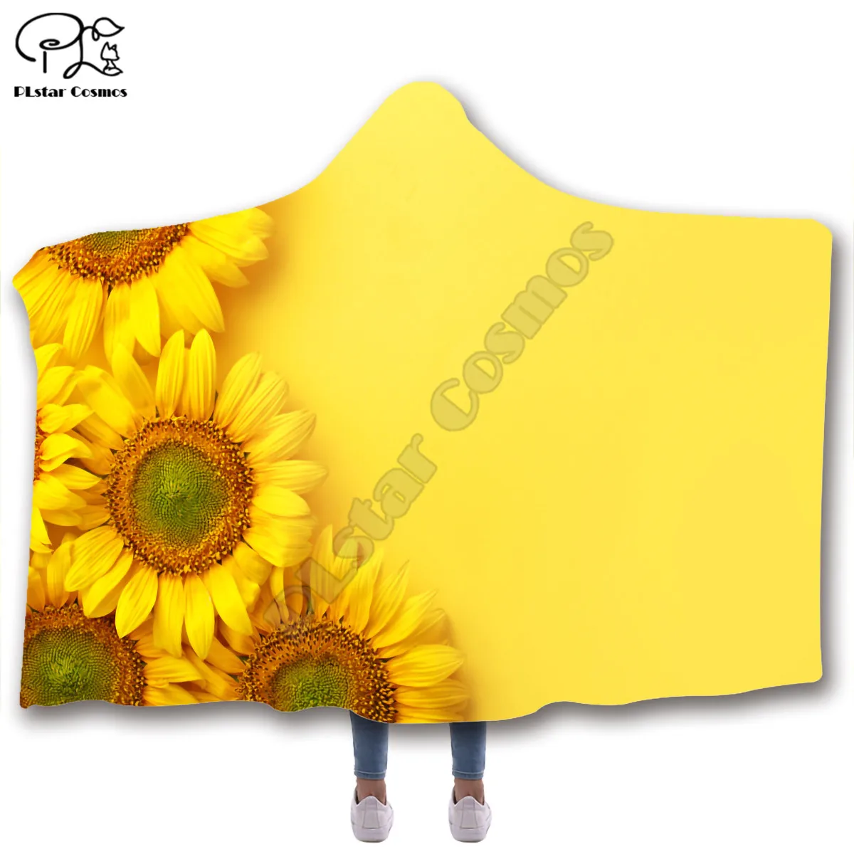 

sunflower pattern Hooded Blanket Adult colorful child Sherpa Fleece Wearable Blanket Microfiber Bedding style-4
