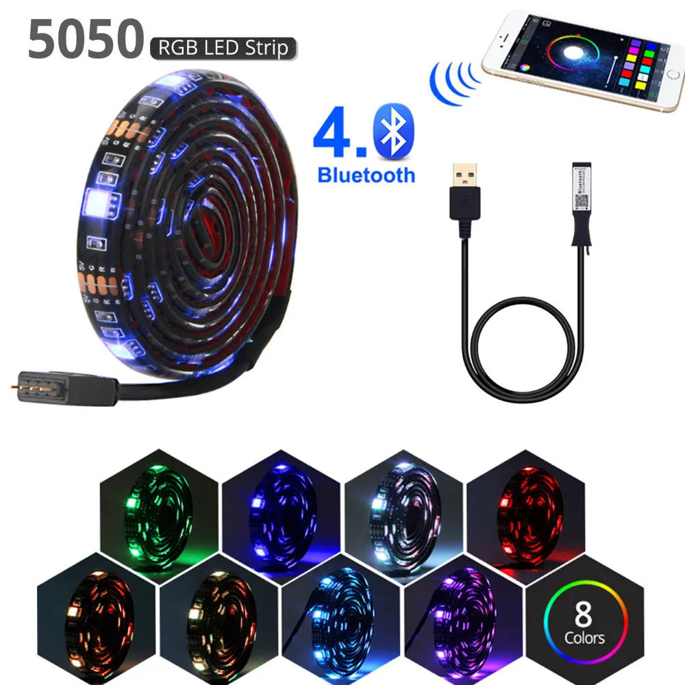 Светодиодная лента с bluetooth и usb 5 В rgb гибкий светодиодный светильник 1 м 2 3 SMD 5050 для
