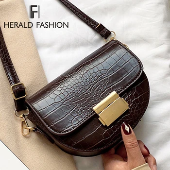 

Stone Pattern PU Leather Saddle Bag For Women 2019 Small Solid Color Shoulder Messenger Bag Female Casual Handbags and Purses