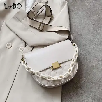 

LUCDO Small PU Leather Saddle Bag Acrylic Thick Chain Crossbody Bags For Women 2020 Female Travel Shoulder Handbags Party Clut