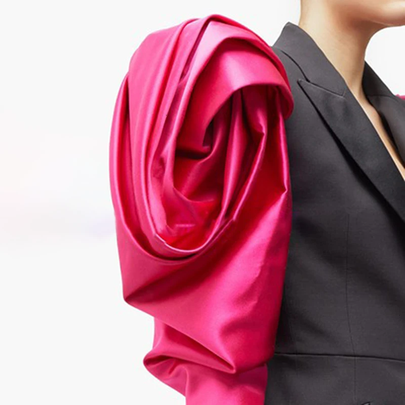 Online TWOTWINSTYLE Hit Color Ruched Patchwork Puff Sleeve Blazer For Women Notched Single Button Female Suit 2019 Autumn Fashion New