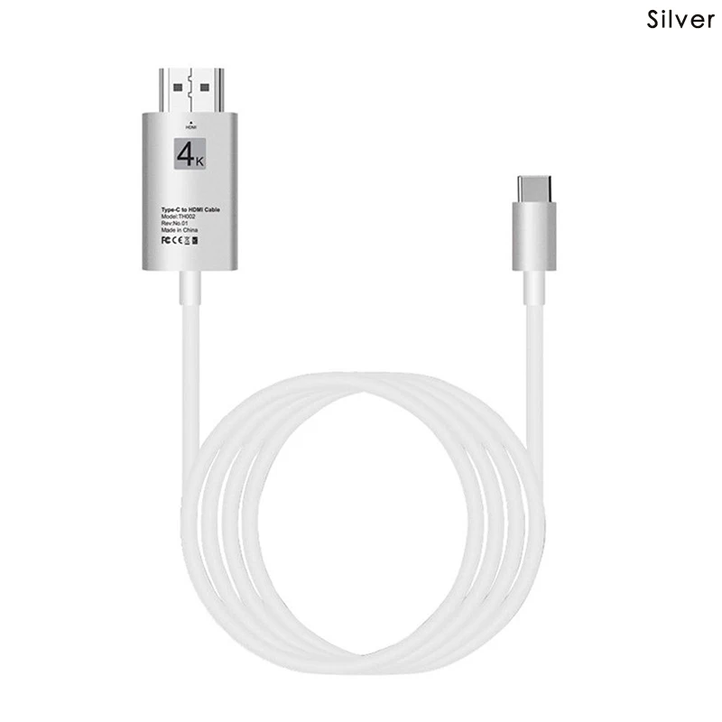 Новинка,, удобный 1 шт., 2 м, USB 3,1 type C, USB-C-4 K, Кабель-адаптер, удобный для переноски, для различных типов s мобильных телефонов - Цвет: Серебристый