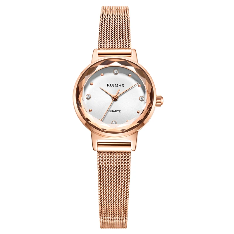 Montre Femme Ruimas женские часы золотые кварцевые из нержавеющей стали с сетчатым