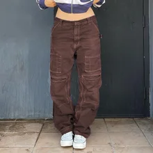 Harajuku Vintage Cargo Denim Jeans Pockets Streetwear Joggers Sweatpants Casual Retro Grunge Chic Aesthetic Cloth