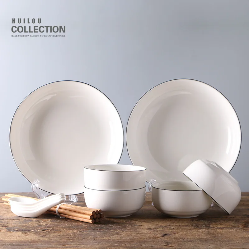 

Japanese Korean Tableware Set Simple Household Bowl Dish & Plate Tableware Ceramic Gift Set Customizable Logo