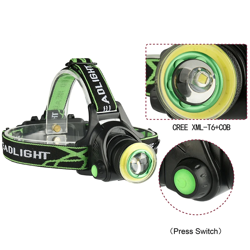 NEW Outdoor CREE XML-T6+COB LED Frontal Led Headlamp Headlight Flashlight RechargeableTorch Head lamp Battery Charger