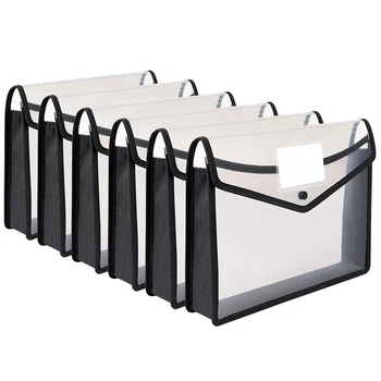 

A4 Folder Poly Pockets Envelope,6 Pack File Folders with Button Closure, Waterproof Transparent Document Folder