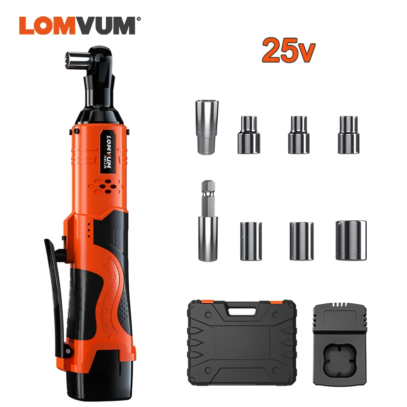 LOMVUM 25 в Электрический гаечный ключ комплект 3/8 беспроводной Трещоточный ключ аккумуляторные леса 60нм крутящий момент Трещотка с светодиодный рабочий светильник