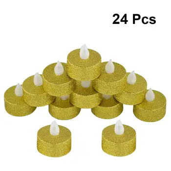 

24PCS Electric Flickering Candle Decorative LED Tea Light Glitter Candle Lamp for Wedding Party (Golden)