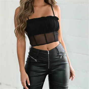 

Solid Women Ruffled Cotton Crop Camisole Top Tanks