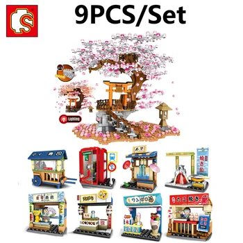 

9Pcs/Set Sembo Japan City Architecture Japan Sakura Street View Mini Blocks Building Bricks Shop 6 Figures