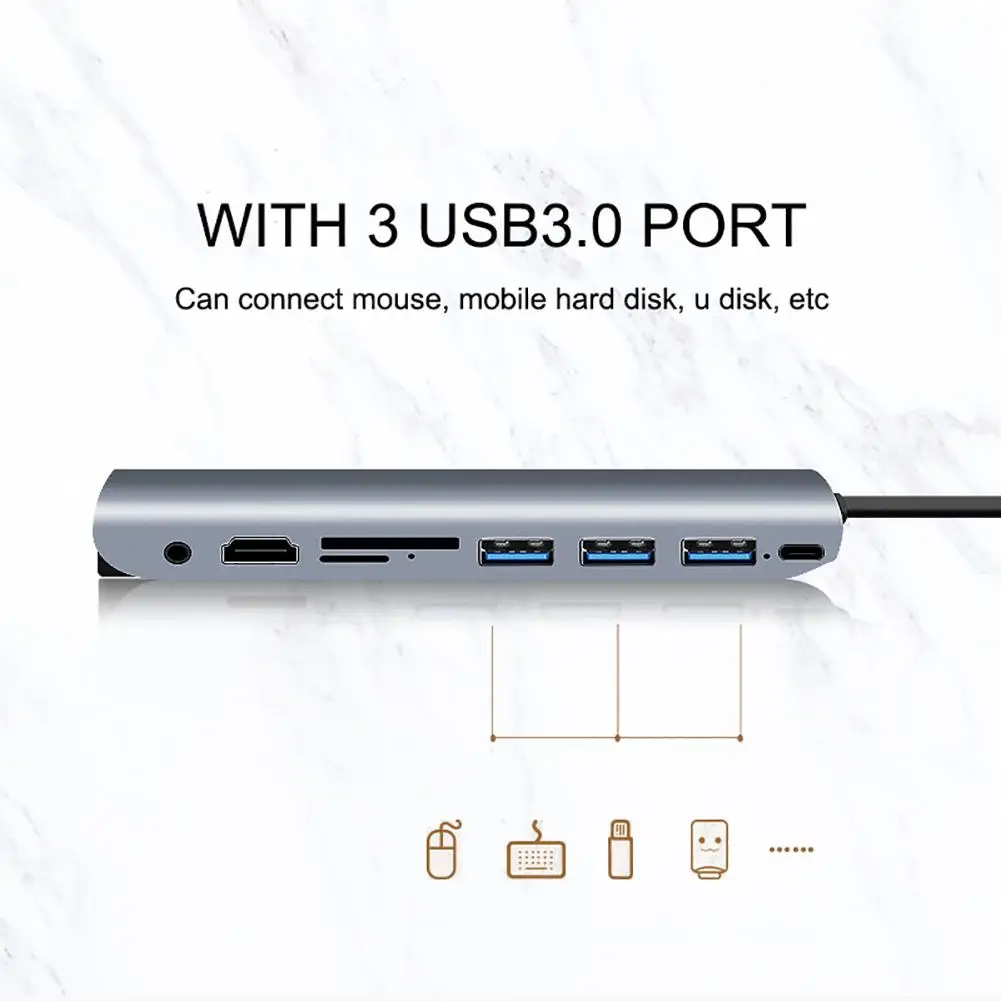 LEORY type-C USB C концентратор адаптер для MacBook-PRO с 3* USB 3,0 портами/type-C зарядка PD/3,5 мм аудио разъем для наушников/4 K HD дисплей