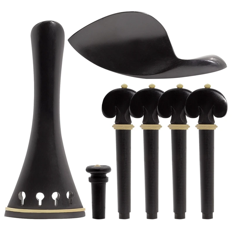 1 Set Violin Kit Accessories 4/4 High-Grade Ebony Violin Fitting Parts with Chinrest+ Tailpieces+ Tuning Pegs+ Tail Pin