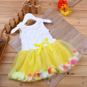 

Sleeveless o-neck Infant girls dress Bowknot Tutu Petals Tulle Dress Girls Gown Outfits party and wedding baby girl dresses A40