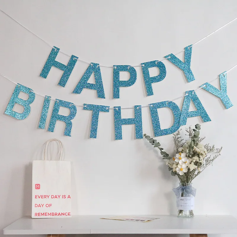 Birthday Banners Party Decorations Glitter Paper Garland Flags Baby Shower Photo Booth Hanging Supplies