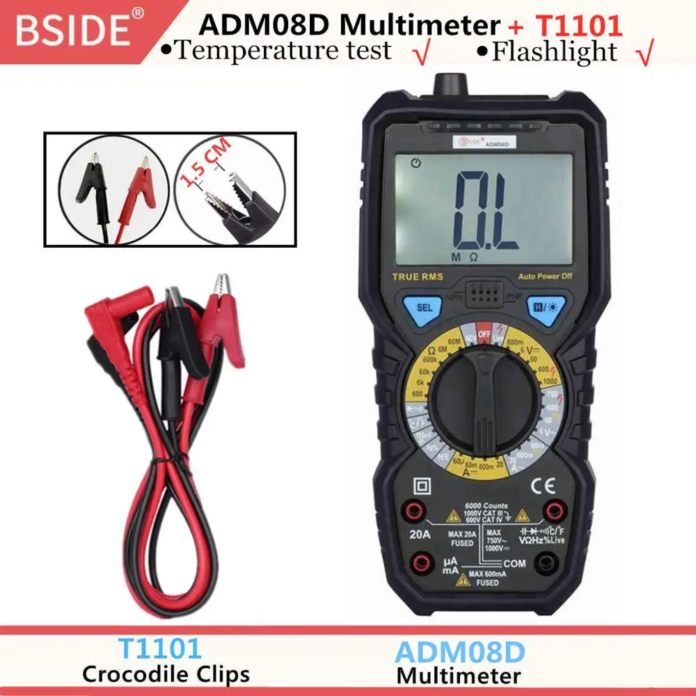ADM08D(T1101) BSIDE ADM08D Ture RMS цифровой мультиметр AC/DC Напряжение Ток температура частота Сопротивление Емкость NCV тестер VS PM18C - Цвет: ADM08D(T1101)