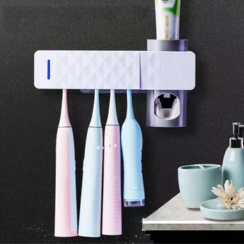 

UV Light Ultraviolet Toothbrush Sterilizer Toothbrush Holder Automatic Toothpaste Squeezers Dispenser Home Bathroom Set