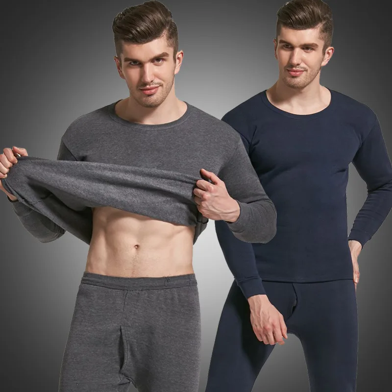 Новые комплекты термобелья для Для мужчин зимние однотонные термо белье кальсоны Зимняя одежда Для мужчин толстые Термальность Костюмы