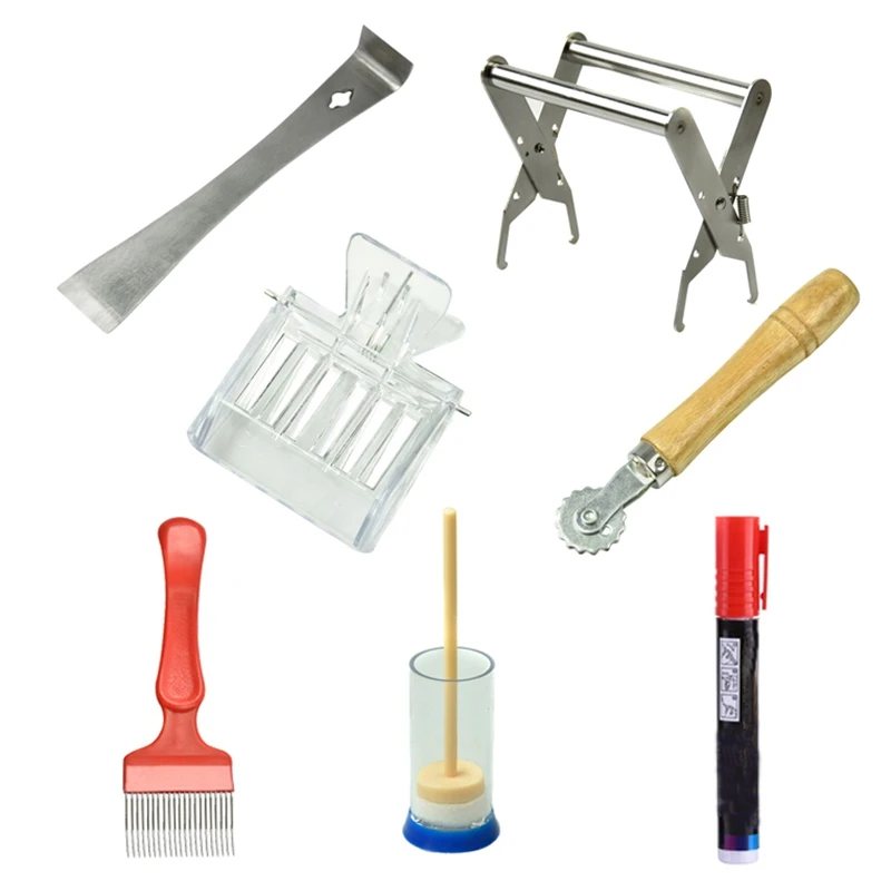 7Pcs/Set New Practical Beekeeping Equipment Kits Beekeeping Uncapping Fork+Queen Catcher+Marking Pen+Hive Tool All-Round Tool