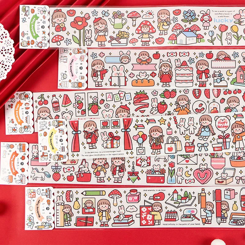 

1 PC Long DIY Washi Masking Tape Cartoon Cute Girl Flower Animal Stationary School Supplies Decoration