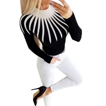 

Color Matching Fashion Slim Pullover Sweater Women 2020 Autumn Winter Warm Long Sleeve Outwear Sweaters