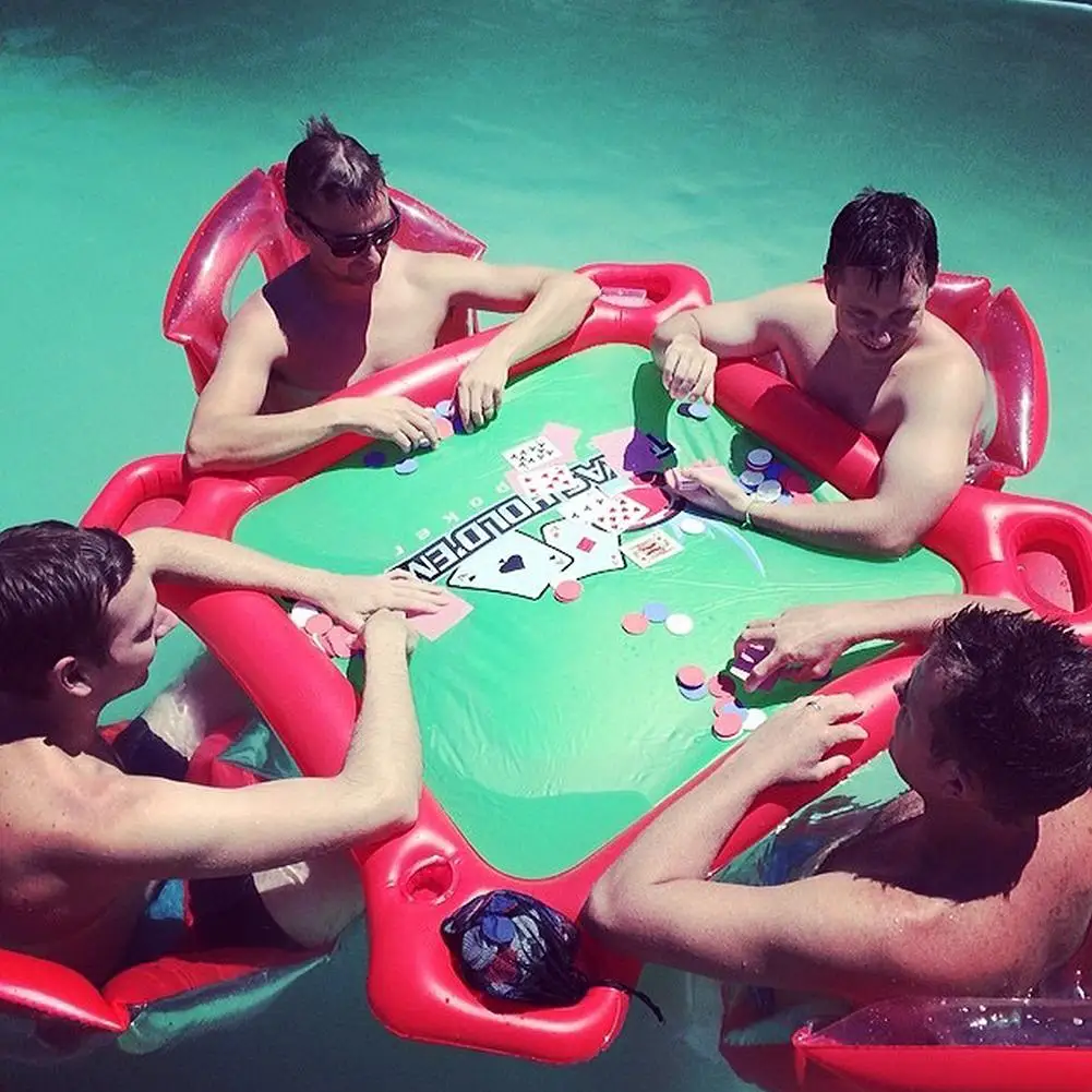 Pool Water Table Games Table Toys Set Inflatable Floating Drainage Water Park Games Table And Chairs 1Table 4Chairs Poker Chips|Pool & Accessories| - AliExpress