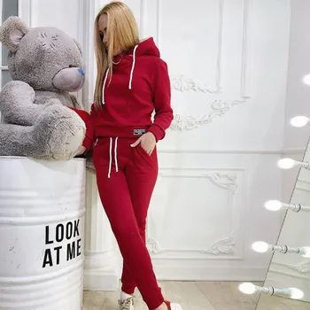 

2019 Casual Warm Winter Clothes Two Piece Set Women Sport Pullover Solid Sweatshirt Hoodie Tracksuit Conjuntos De Mujer Feminino