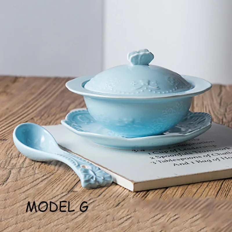 Model G Керамическая ложка, тушеная миска для супа, миска для риса, посуда Cuenco, супница, рельефные блюда, птичье гнездо, чашка, квадратная креативная посуда, 1 набор - Цвет: Model G