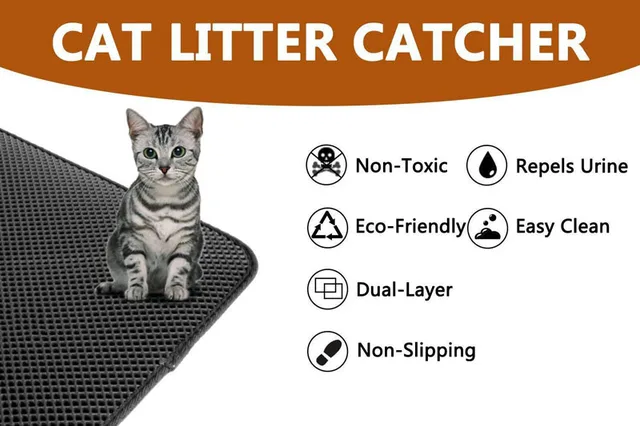 Wisremt Pet Cat Litter Mat Double Layer Anti Splash Cat Litter Mat Made of  EV and TPE Rubber Phthalate Free and BPA Free Safe Kitty Litter Mats