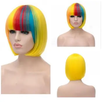 

JOY&BEAUTY Straight multicolor Synthetic Wigs With Bangs For Women Medium Length Hair Bob Wig Heat Resistant Cosplay wigs