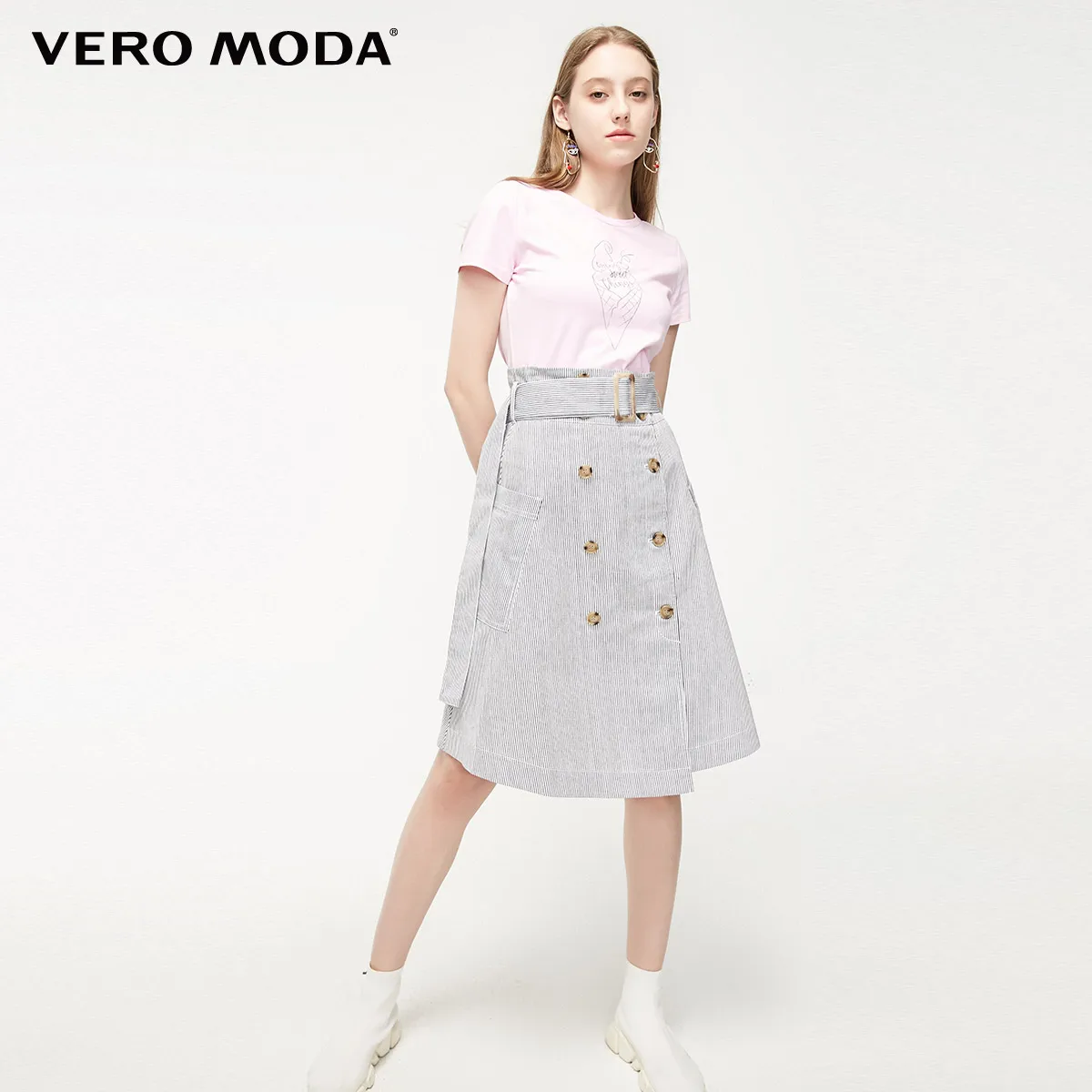 Vero Moda женское джинсовое платье средней длины в Вертикальную Полоску | 319242514