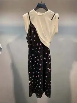 

2020 Spring Summer Women Lace Print Fake Two Women's Split Dress A2