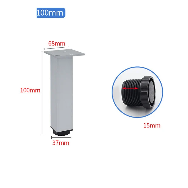 4pcs/lot 5-30cm Aluminum alloy cabinet foot Height adjustable Furniture support legstable Chairs Bed Sofa Feet square Level Feet ilver 100mm