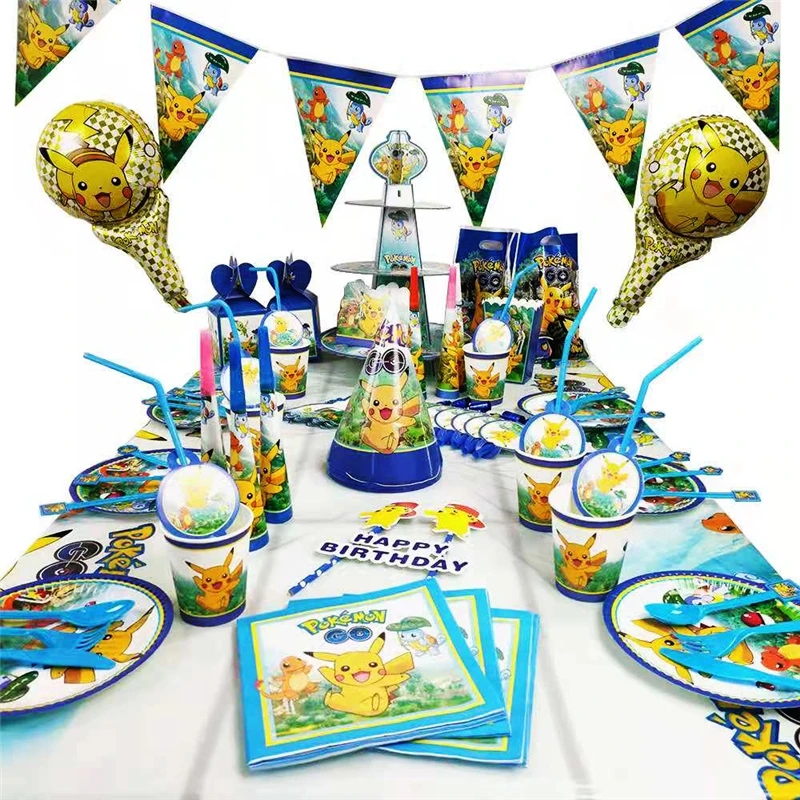 20Japanese Pokemon Theme Pikachu Characters Birthday Party Decoration Tableware Dinner Plate Tablecloth Paper Cup Popcorn Bucket venom toys